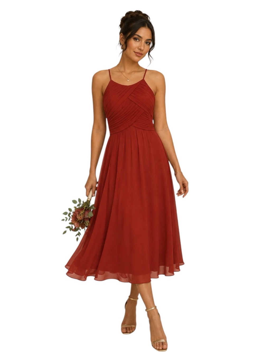 AZAZIE Adriana Knee Length Bridesmaid Dress Size 10 rust A10